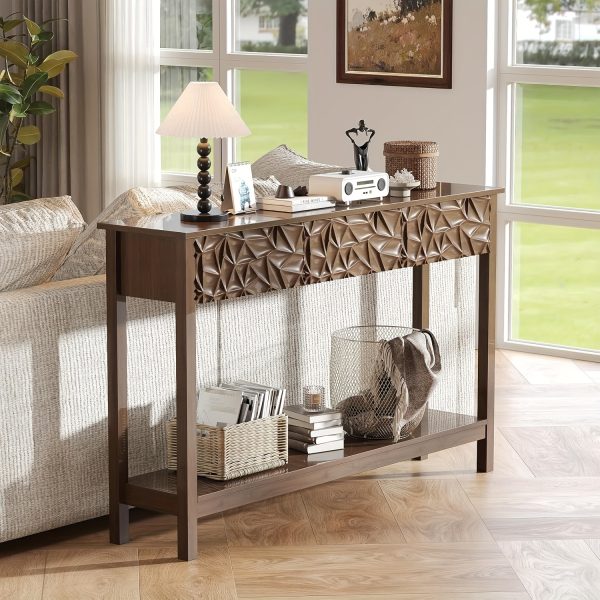 product-fancy-20749680-5d90-4f2c-abc1-acdfe7717eb0 Kinder King 51 Inch Modern Console Table Farmhouse Entryway Table with 3 Drawers Narrow Wood Entry Way Table with Open Storage Shelf Long Sofa Table Behind Couch for Hallway, Foyer, Living Room, Walnut