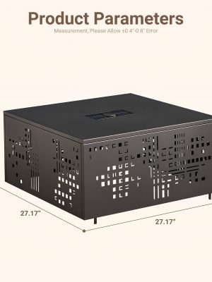 Only One Outdoor Metal Coffee Table with Lights And An Umbrella Pole Hole, Black Or Gray Two Table Color Options, A Coffee Table Suitable for Pairing with Outdoor Patio Furniture, Easy to Assemble
