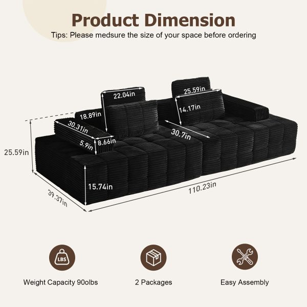 product-fancy-20989c45-8d79-4346-962d-0d4076e5e330 L Couch Sofa Sectional for Sofa Living Room Convertible Couch Bed with Deep Seats Lounge Chairs, Corduroy, Boneless Sectional Couches, Living Room/Bedroom - Modular Living Room Furniture Set Ideal Multifunctional Couch - No Assembly Required (Black
