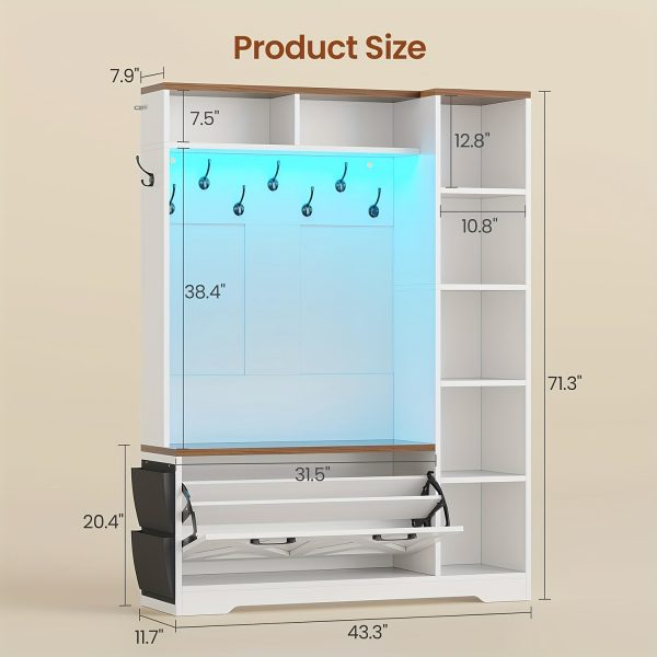 product-fancy-20b56deb-8f5f-4d66-9387-7b83432e4d4b Farmhouse Entryway Organizer with Bench & Shoe Cabinet - 7 Shelves, 10 Hooks, LED Lighting, USB-Powered, White Engineered Wood Storage for Hallway, Living Room, Bedroom - Easy Assembly, No Tools Needed, Entryway Storage, Rustic Charm, Durable Construction, Home Organization, Minimalist Design, Sturdy Construction, Home Decorators