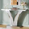 product-fancy-20b7c8cf-8062-443d-8f80-bb2914341aad Mirrored Console Table, Modern Sliver Entryway Sofa Table With Crystal Inlay Frames For Living Room, Hallway, Foyer