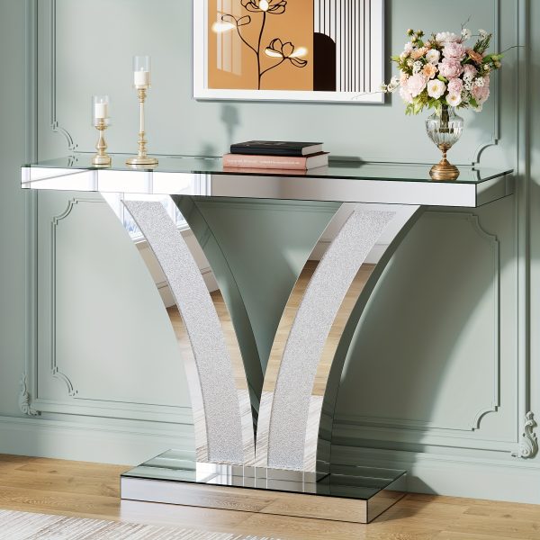 product-fancy-20b7c8cf-8062-443d-8f80-bb2914341aad Mirrored Console Table, Modern Sliver Entryway Sofa Table With Crystal Inlay Frames For Living Room, Hallway, Foyer
