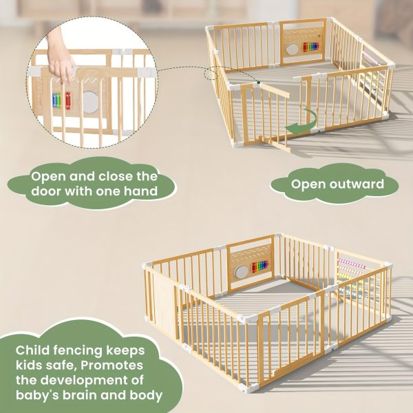 product-fancy-20c26206-de48-4d06-a504-8283342fc5e5 SLSY Foldable Wooden Baby Playpen Activity Center, Adjustable Size & Shape Portable Large Play Yard for Babies And Toddlers, Baby Fence Play Area Wood Gate 63"x63"x24"