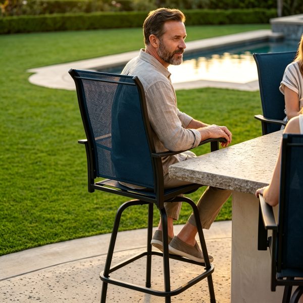 product-fancy-213a5048-43c8-4860-9653-0f8328b009e6 Outdoor High-Back Rotating Dining Chair (2pcs Set/ 4pcs Set, All-Weather 360° Rotating High-Backed Outdoor Patio Dining Chair, Forged Carbon Steel Fabric Patio Chair Set, Suitable for Patios, Lawns And Gardens (Blue/Black/Brown/Grey))