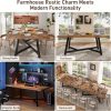 product-fancy-21772d26-2f3c-43f9-9869-cefd31267c77 Brown Color Dining Table Set, 72" Long, Large 6-8 Seater Dining Table, Heavy Duty 300Lbs Load, Waterproof Scratch-Resistant Top, for Gathering Conference, Big Family Dinners, Parties