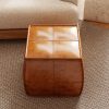 Leather Ottoman, Handmade Stuffed Square Ottoman, Genuine Leather Pouf, Foot Rest Pouf, Comfortable Soft Seating for Living Room& Bedroom(Brown, Black, Grey, Square)