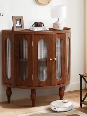 ORRD 31'' Sideboard Buffer Cabinet with Storage, Semi-Circle Modern Accent Storage Cabinet with Wooden Finish & Acrylic Doors, Console Table for Living Room Entryway Hallway