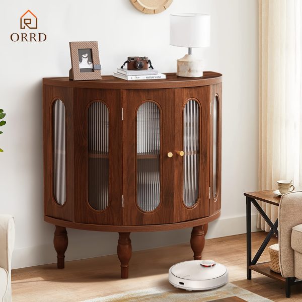 ORRD 31'' Sideboard Buffer Cabinet with Storage, Semi-Circle Modern Accent Storage Cabinet with Wooden Finish & Acrylic Doors, Console Table for Living Room Entryway Hallway