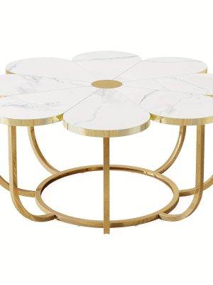 Modern Decorative Table in White And Golden, Shaped Like a Petal, for The Central Area of The Living Room
