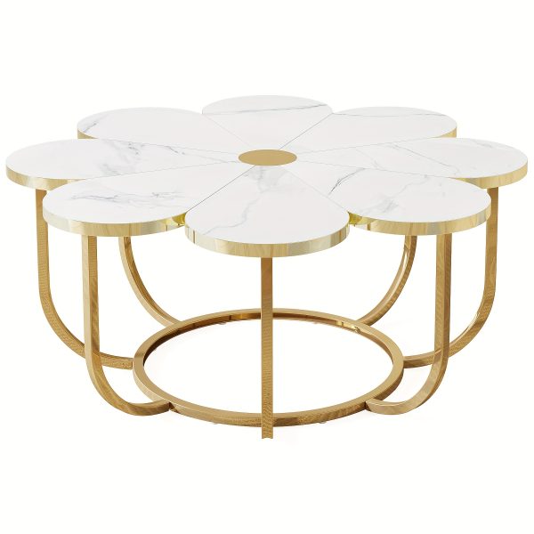 Modern Decorative Table in White And Golden, Shaped Like a Petal, for The Central Area of The Living Room