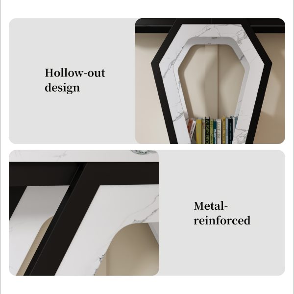 product-fancy-21a9a90e-4129-4a68-9055-4b802dbe3dd7 47.3" Modern Console Table with White Marble Texture, Narrow Sofa Table for Entryway & Hallway, Slim Behind Couch Table with Openwork Bracket, Foyer Table for Living Room, Easy Assembly