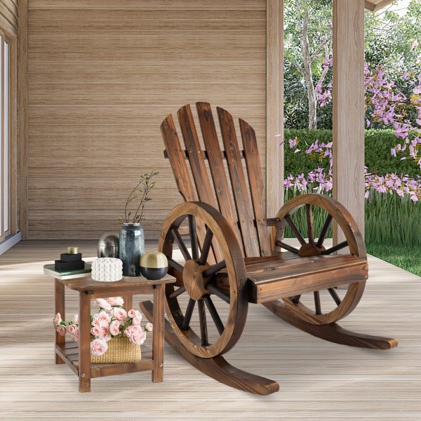 Outdoor Wood Rocking Chair Set Of 2 - Patio Wagon Wheel Rocking Chair 2pcs, Rustic Rocker Single Chairs for Country, Yard, Porch