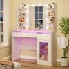 product-fancy-21b55177-ebab-4d1e-9831-bfd28f50f342 WHONLINE 1pc Vanity Desk with Mirror And Lights, Makeup Vanity Desk with Lights 3 Colors, Bedroom Vanity with Multiple Drawers, And Open Storage Space, Power Outlet, for Bedroom, White, Heavy Duty Dresser, for Halloween And Christmas