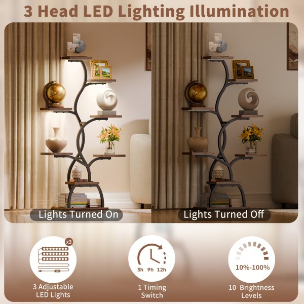 product-fancy-21c678da-94ea-42cb-aa8e-0c56f5016a23 1pc Bookshelf with LED Lights- 8 Tier 123cm Multi-functional Metal Display Shelf Corner for Books Magazines Photo Frames, Vases, 48.7" Vine-shaped Storage Shelf for Living Room, Study, Stairway, Bedroom, Good Choice for Gifts Home