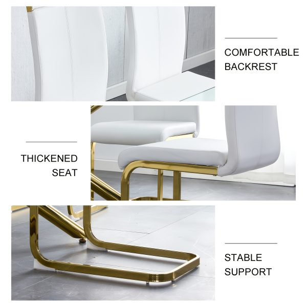 Modern Dining Chairs Set of 4, High Back White Kitchen Chairs, Faux Leather Side Chair with Gold Plated Metal Legs, Easy to Install Upholstered Dining Chairs, Ideal for Living Room, Easy to Install (Golden/Silver Leg) Local Warehouse