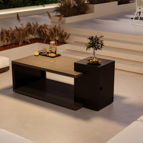 product-fancy-21f8a5a2-cca0-4d64-9109-e07f59000c33 53.1'' Wide Modern Outdoor/ Coffee Table & Side Table - All-Weather & Steel with Wood Grain, Low-Maintenance Furniture for Living Room, Balcony, Courtyard - Easy Assembly (Some Tools Required)