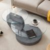 product-fancy-221d9a2e-fd21-42a1-8eae-a525e85af909 Modern Round Glass Coffee Table 33.4", Clear Tempered Glass Top with White Patterned MDF Legs, Stable Load Bearing 130 Lbs, Unique Contemporary Center Table for Living Room, Dining Room, Apartment, Easy Assembly In 10-15 Minutes.