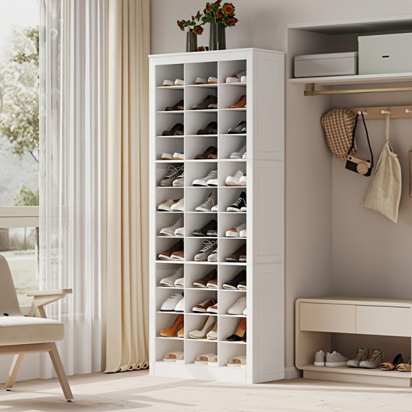 product-fancy-221df7fe-84cf-43f2-af87-916536447c37 Shoe Storage Unit, Accommodates 36 Pairs, Freestanding Closet Organizer, 8.8-Inch Wide Wooden Shoe Organizer, 12-Tier Vertical Shoe Rack for Entryway And Bedroom, in White And Greige