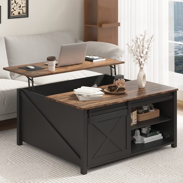 product-fancy-226b8a7f-ae28-4e8b-b761-8d944a60b7da Lift Top Coffee Table with Storage, Square Wood Coffee Tables with Large Hidden Storage Compartment and Adjustable Shelves, Multi-Function Farmhouse Coffee Table for Living Room, Bedroom and Home Office