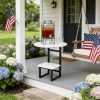 [Outdoor Round Side Table] Outdoor Round Side Table With Double-Layer Storage Shelf, MarbleTexture Imitation Stone Courtyard End Table, Sturdy Black Metal Frame, Weather-Resistant Side Table Is Suitable For Balcony Coffee Corner, Small Space Courtyard/Terrace/Balcony Furnitur