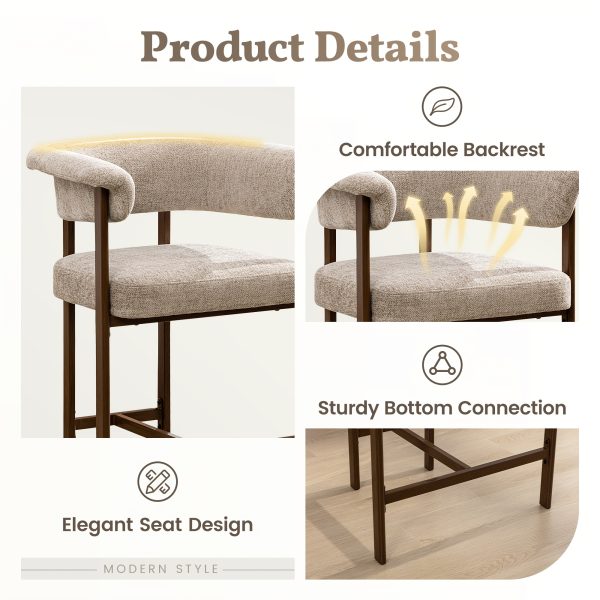 product-fancy-22c602f5-33ee-4a09-9105-22ae0d77d274 KERDOM 26'' Tall Bar Stools, Upholstered in Linen Fabric with Backrest And Footrest, Spacious Cushion Seat for Kitchen Islands, Dining High Chair for Restaurant Counters, Curved Back Support