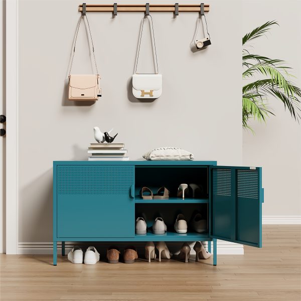product-fancy-22f25567-3844-431c-abb1-41fe31652a1e Two-Door Metal Storage Cabinet Featuring Adjustable Shelves - A Versatile 2-Tier Accent Cabinet Suitable for Home Office, Kitchen, Or Garage | Industrial Farmhouse Style Steel Cabinets