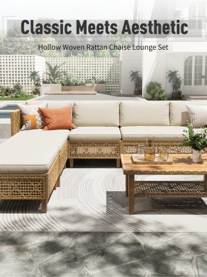 [Boho Wicker Patio Set] 1/2 Packages Shipping MixPatio Boho Wicker Patio Furniture Sofa Set, 3/6 Seaters, Outdoor Rattan Sectional Sets Conversation Set - Weather-Resistant, With Dual Storage Coffee Table for Garden, Patio & Deck