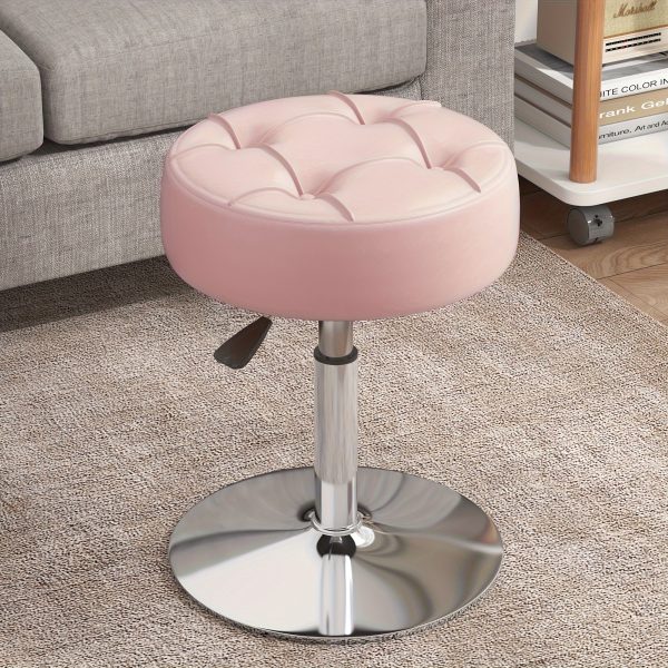 ACEQLYT Adjustable Vanity Stool, Faux Leather Vanity Chair For Makeup Room Bedroom, Round Makeup Chair Ottoman, Sturdy, Rust-Resistant And Easy To Assemble