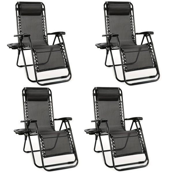 [Portable Foldable Chair] 4pcs Zero Gravity Lounge Chairs, Foldable Reclining Outdoor Chair with Pillow And Cup Holder, Space-Saving Portable Zero Gravity Chair for Patio, Poolside, Beach, Grassland, Camping