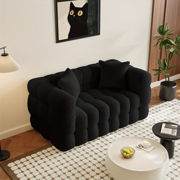 Modern Oversized 59.2" 2-Seater/80.3" 3-Seater Boucle Sofa Couch with 2 Pillows, Comfy Upholstered Sherpa Sofa, Tufted Cozy Deep Seat Cloud Couch for Living Room Apartment Office