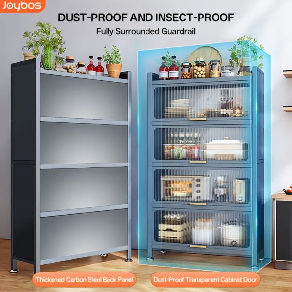 product-fancy-23af5016-45c1-4b84-9211-9277fe1aad48 Heavy-Duty Metal Kitchen Cabinet with Transparent Acrylic Doors - Extra Tall Storage Shelf, Large Pantry Organizer for Kitchen, Living Room, Dining - Easy Assembly, No Power Needed (Grey, 57.1"H x 31.5"W x 12.6"D) - Ideal for Small Spaces