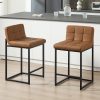product-fancy-23dcc5f5-0bbc-4c71-8ca1-dd29123d6f64 DMKAI Set Of 2 Modern Counter Height Bar Stools - Black Faux Leather Upholstered, Diamond-Tufted Seat, Sturdy Black Metal Cantilever Base with Footrest | Minimalist Bar Stools for Kitchen Island