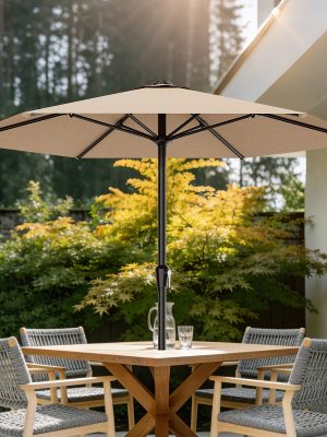 9FT Outdoor Patio Umbrella, Market Table Umbrella with Crank & 6 Sturdy Ribs, UV Protection Windproof, Pool Umbrella Perfect for Deck, Backyard, Lawn And Garden