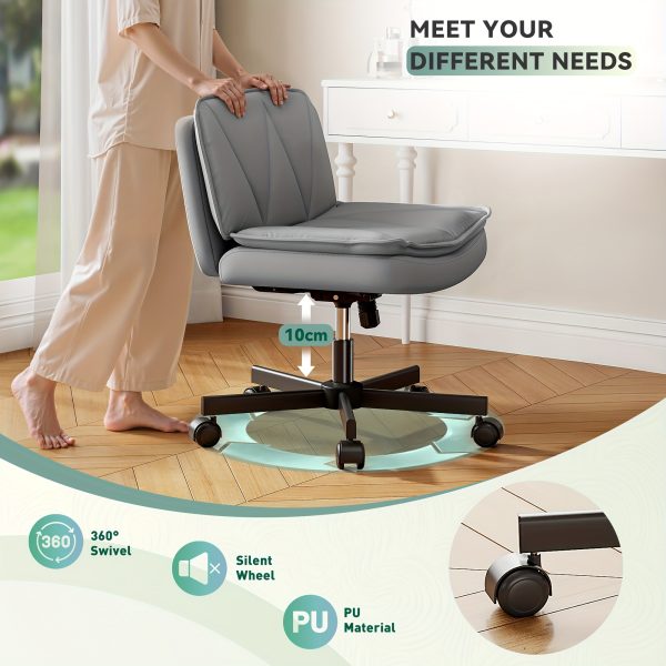 product-fancy-24605fa8-91e8-448b-ad5a-632c919521c2 27" W Criss Cross Chair With Wheels, Cross Legged Office Chair, Comfy Vanity Chairs With Wheels And Back, Swivel Armless Office Chairs, 2-Layer Cushion, Height Adjustable, Home Office