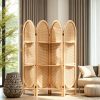 product-fancy-24635fba-981b-4738-9e3c-ecfdaa29ab00 Four-Panel Wooden Room Divider, Collapsible with a Hand-Woven Rattan Privacy Screen - Room Partitions Featuring Three Display Shelves, Ideal for Home, Office, Study, Or Art Exhibitions