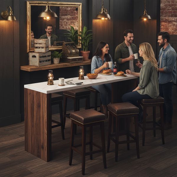 product-fancy-246cb396-e12b-478a-b92b-93f33a9e4656 55.12-Inch Home Bar Table with Spacious Top, Modern Freestanding Mini Bar Unit for Living Room, Kitchen, Basement & Balcony, Brown & Black