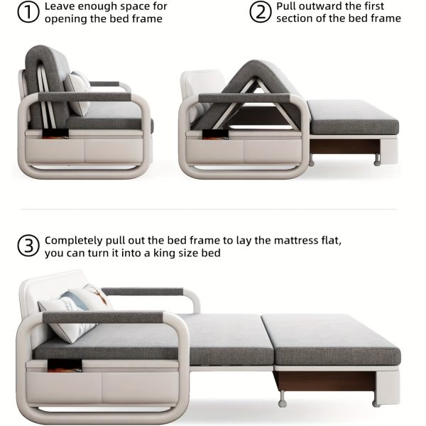 product-fancy-24a4373b-d2a3-42dd-8e8c-712d37d0a62c Modern Three-in-one Extendable Sofa Bed, Equipped With 2 Throw Pillows And A Solid - Wood Storage Box, Suitable For Patios And Living Rooms