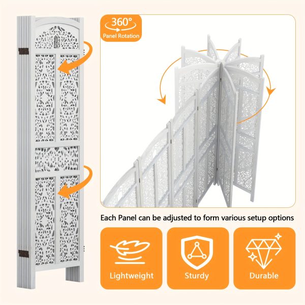 product-fancy-24a4672f-aea8-4cd0-97ad-006651011505 Handmade 4 or 6 Panel Floral Carved Wood Room Divider Screen - Freestanding Folding Privacy Partition with Burning Walnut & White Finish, Ornate Lattice Design, Lightweight Portable for Home Office Hotel Decor, Space-Saving Decorative Partition