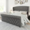 product-fancy-24b09698-da88-4c55-bb44-02c33b6a8c17 Chenille Upholstered Platform Bed Frame with Scroll Wingback Headboard And Footboard, Button Tufted Design, No Box Spring Required