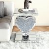 product-fancy-2505e13b-914b-4220-97f5-daaf65add354 Crushed Diamond Silvery Mirror Base Heart Shaped Side Table, Mirror Finish Decorative Table for Bedroom, Entryway, Living Room.Small Mirrored Coffee Table