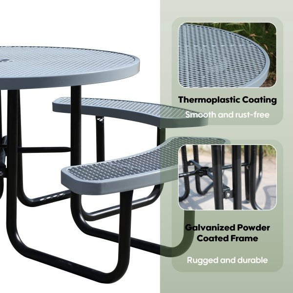 product-fancy-253311ab-32e5-4569-b803-8b008e5fa997 Heavy Duty Outdoor Metal Table and Bench Set Compatible for - -Weather Coated Steel Frame & Plastic Tabletop, Easy Assembly Outdoor Furniture for Park, Patio, Playground, School, Campsite - & Low Maintenance