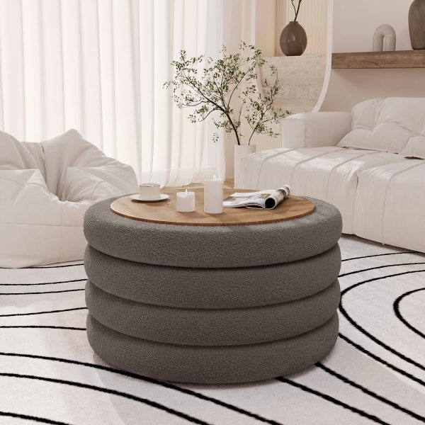 product-fancy-254c9ed2-ab4b-44c4-9b8d-a639171550df 30 Inch Round Ottoman Coffee Table with Storage & Sherpa Top - Large Multi-Functional Modern Footrest Suitable for Couch, Cream White Frame/Plywood Base Furniture for Living Room, Space-Saving Tray Table for Small Spaces