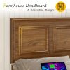 Brown and White Farmhouse Style Platform Bed Frame with Height Adjustable Headboard