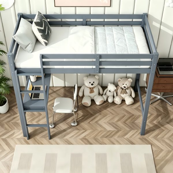 product-fancy-256a2a90-b9b5-439e-9661-a74df3324c30 BELLEMAVE Twin High Loft Bed, Rubber Wood Loft Bed with Safety Guardrail, Built-In Desk, Ladder, Espresso