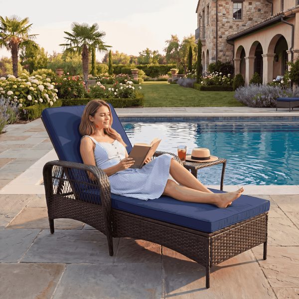 [3pcs Wicker Chaise Set] LEVELEVE 3pcs Outdoor Wicker Chaise Lounge Set with Foam Cushions & Tea Table - All-Weather PE Rattan Recliner Chairs Suitable for Backyard, Poolside, Patio Furniture, Adjustable Chaise Loungers for Deck, Porch, Garden