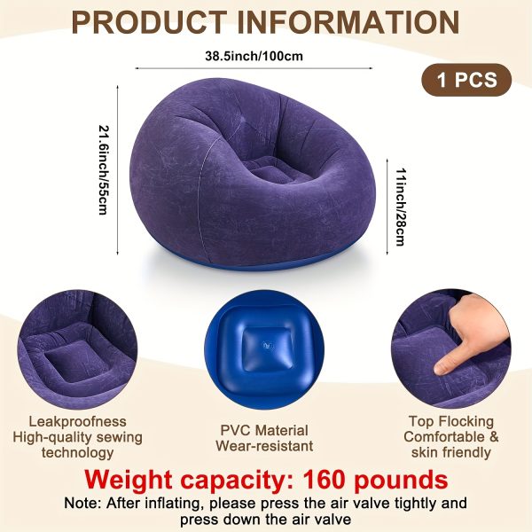 product-fancy-259fd141-c3b7-4791-b164-d4fba98ce0c8 A Comfortable Inflatable Bean Bag Sofa in Various Colors, This Portable PVC Lounge Chair Features a Velvety Surface, Suitable for Living Rooms, Bedrooms, Balconies, Reading Rooms, And Various Outdoor Activities Like Camping, Picnics