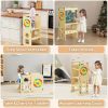 4-in-1 Toddler Standing Tower with Learning Clock & Blackboard - Foldable Multi-Functional Step Stool, Wood Climbing Ladder & for & (Toddler Learning, Motor Skills Development)
