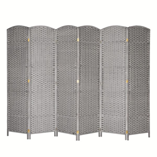 [Folding Rattan Room Divider] 6-Panel Folding Rattan Room Divider, 70.87'' H Folding Space Separator Partition Wall Dividers, Freestanding Hinged Privacy Screen
