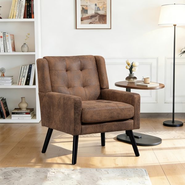 product-fancy-25cdca14-d838-4458-bb0d-a97624200f01 Mid-Century Modern Tufted Accent Chair, Ergonomic Wingback Armchair with Detachable Armrests, Linen & Suede Fabric Lounge Chair for Living Room Bedroom Office