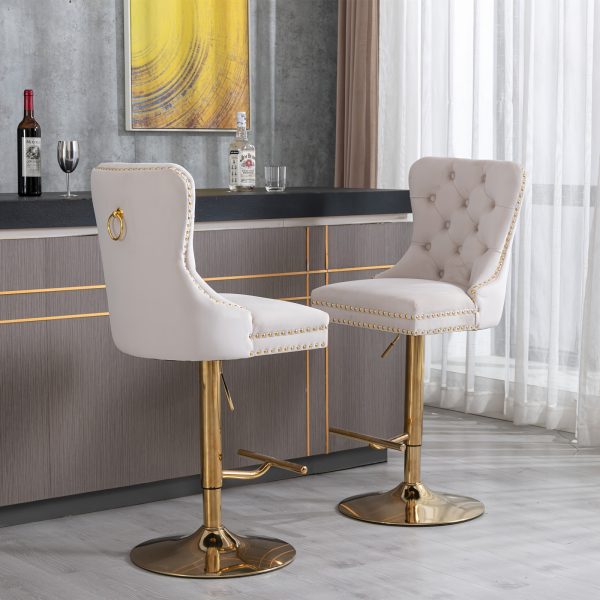 product-fancy-25f38a43-3e08-4221-afd1-edd69c53181f Thick Golden Swivel Velvet Bar Stools Adjust Seat Height From 27-35 Inches, Modern Upholstered Bar Stools with Comfortable Tufted Backs for Home Bars And Kitchen Islands (Set Of Two)